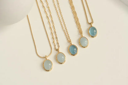 Aquamarine Gemstone 10X12MM Oval Shape Necklace Bezel Setting With Chain Necklace 925 Sterling Silver Gold Necklace Anniversary Gift's Women and girl Jewelry For Her