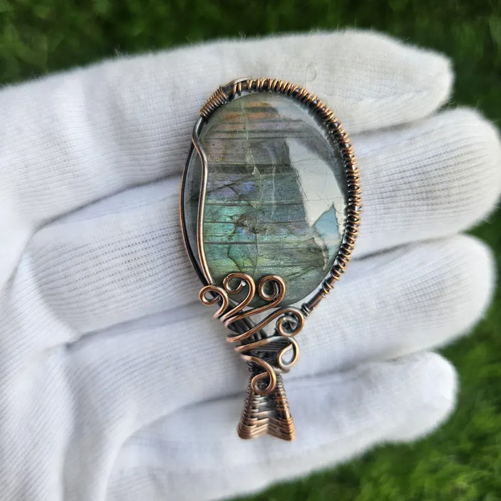 Trendy Awesome Handmade Copper/Brass Bezel With Wire Wrapped Pendant Oval Shape 25To30MM Labradorite Natural Stone Pendant For Anniversary Gift for Wife Jewelry