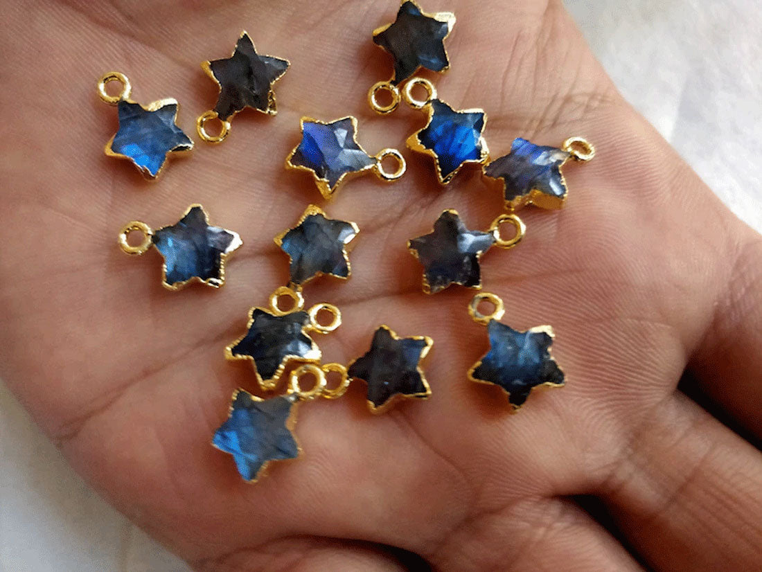 Awesome Handmade Stone 8MM Approx. Star Shape Labradorite Gemstone Beads Pendant Drilled Setting Metal Brass Pendant For Happy Birthday Gift Pendant