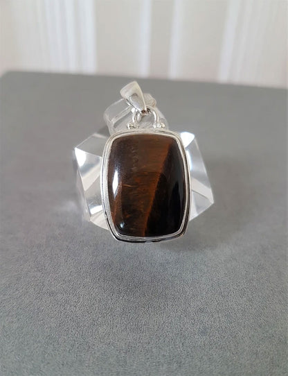 Handmade Tiger Eye Gemstone Brass Pendant 8x12mm