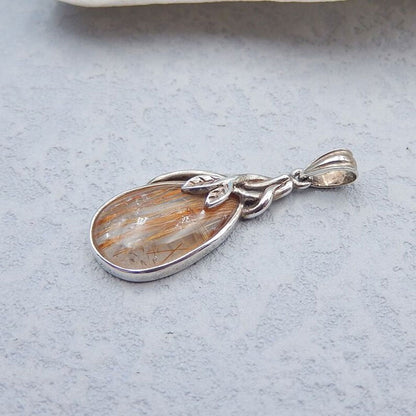 Golden Rutile Gemstone Brass Pendant Pear Shape 10X15mm