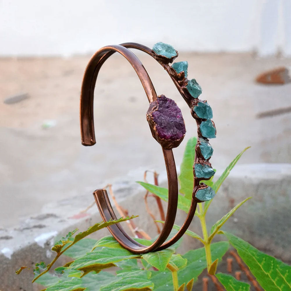 Adjustable Handmade Wire Wrapped Brass Bangle Size 15To20MM Raw Shape Heated Ruby Bezel Set Ring For Happy Birthday Gift For Women