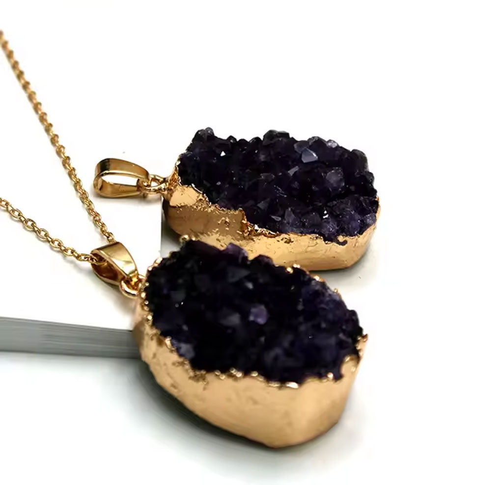 925 Sterling Silver Pendant Jewelry 10To25mm Amethyst Raw Gemstone Pendant With Chain Electroplated Set For Anniversary Gift's Women or Men Jewelry For Her