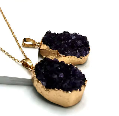 925 Sterling Silver Pendant Jewelry 10To25mm Amethyst Raw Gemstone Pendant With Chain Electroplated Set For Anniversary Gift's Women or Men Jewelry For Her