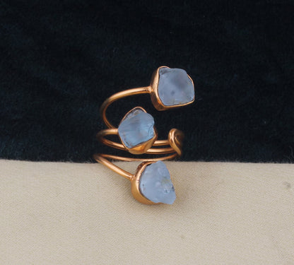 925 Sterling Silver Gold Plated Gemstone Rings 8X12MM Handmade Aquamarine Stone Raw Shape Bezel Set Ring For Her Jewelry
