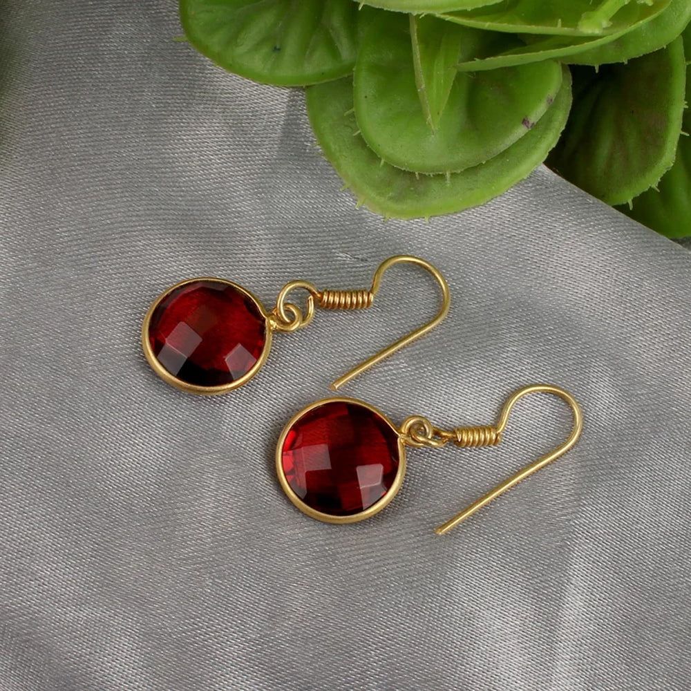 10MM Natural Cut Garnet Gemstone Round Shape Dangle Pair Earring Handmade Sterling Silver Earring For Women