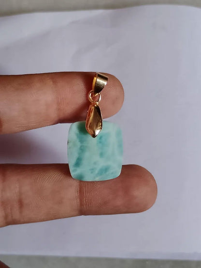 Natural Larimar Gemstone Brass Pendant Cushion Shape