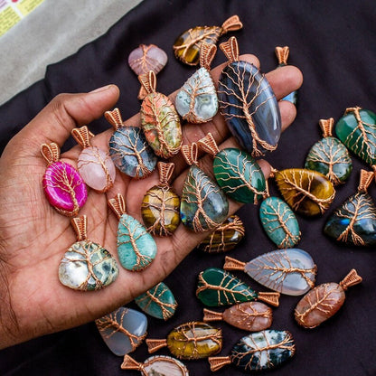 Handmade Copper Wire Wrapped Pendant Pear Shape 20To25MM Mix Natural Stone Pendant For Anniversary Gift for Wife Jewelry