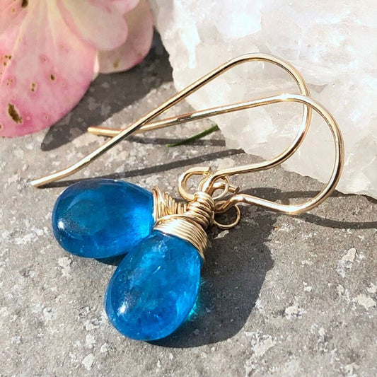 Blue Apatite Handmade Wire Wrapped Dangle Earrings | Jewelry