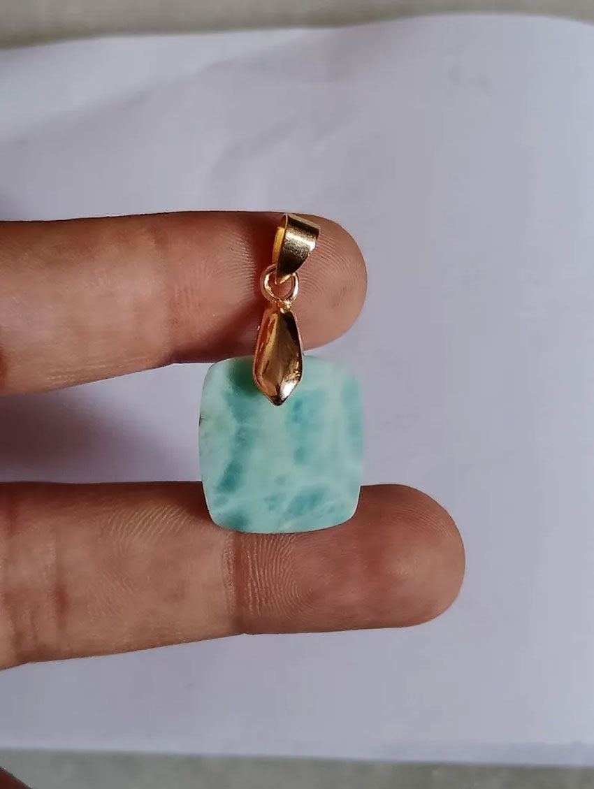 Handmade Natural Larimar Gemstone Brass Pendant