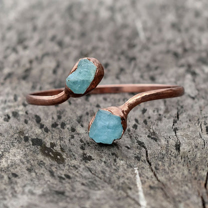 Adjustable Handmade Wire Wrapped Brass Bangle Size 15To20MM Raw Shape Aquamarine Gemstone Bezel Set Ring For Happy Birthday Gift For Women (Copy)