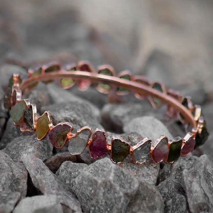 Adjustable Handmade Wire Wrapped Brass Bangle Size 10To15MM Raw Shape Multi Tourmaline Gemstone Bezel Set Ring For Happy Birthday Gift For Women
