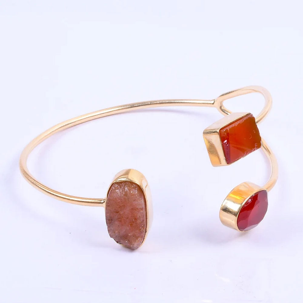 Adjustable Handmade Brass Bangle Size 10To15MM Round Shape Carnelian Gemstone Bezel Set Bangle For Happy Birthday Gift For Women