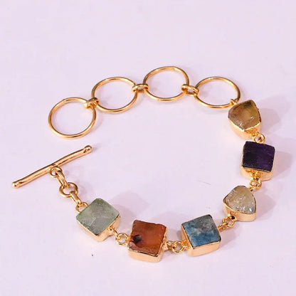 Adjustable Handmade Brass Bangle Size 8To12MM Multi Shape Mix Druze Gemstone Bezel Set Bangle For Happy Birthday Gift For Women