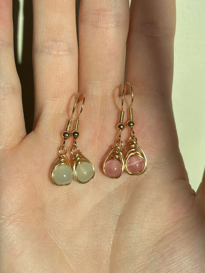 Handmade Metal Wire Wrapped Dangle Pair Earrings Mix Gemstone Stone Size 8To10MM Round Shape Wire Wrapped Setting Earring Foe Women's Gift Jewelry