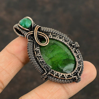 Trendy Handmade Copper Bezel With Wire Wrapped Pendant Oval Shape 25To30MM Emerald Quartz Gemstone Pendant For Happy Birthday Gift's