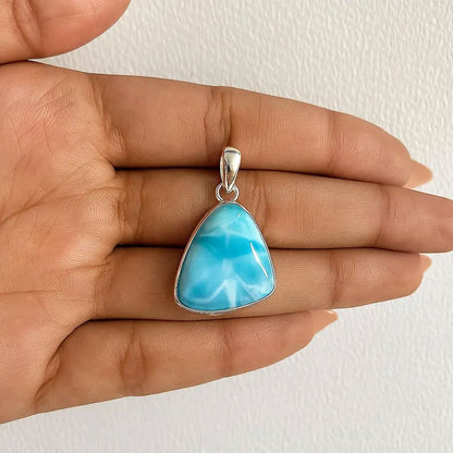 Natural Larimar Gemstone Brass Pendant Cushion Shape