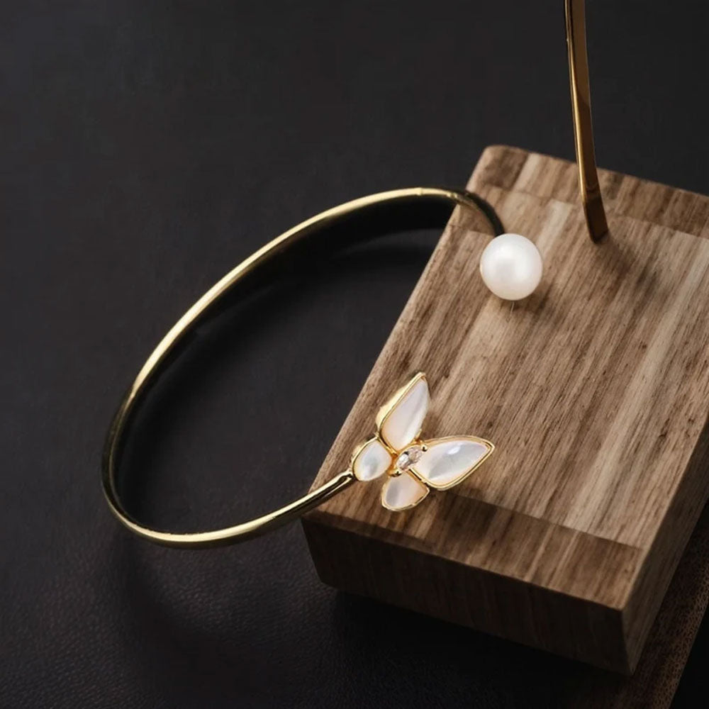 Adjustable Handmade Wire Wrapped Brass Bangle Size 5To12MM Round Shape Pearl Gemstone Bezel Set Bangle For Happy Birthday Gift For Women