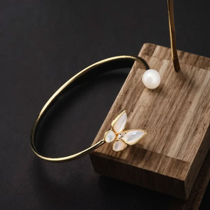 Adjustable Handmade Wire Wrapped Brass Bangle Size 5To12MM Round Shape Pearl Gemstone Bezel Set Bangle For Happy Birthday Gift For Women