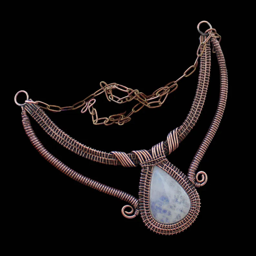 Handmade Wire Wrapped Brass Necklace Stone Size 25To30MM Pear Shape Bezel Set Necklace For Happy Birthday Gift For Women