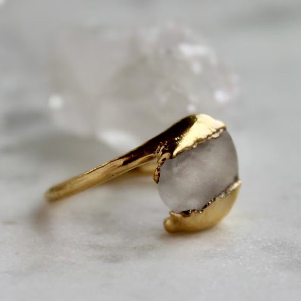 925 Sterling Silver Gold Plated Gemstone Rings Ring 10To12MM Handmade Quite Druzy Stone Raw Shape Electroplated Set Ring For Her Jewelry