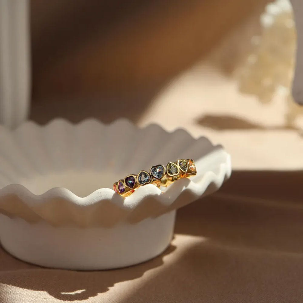 Trendy 925 Sterling Silver Gold Plated Gems Rings 3To5MM Handmade Garnet Quartz Stone Heart Shape Bezel Set Ring For Her Jewelry