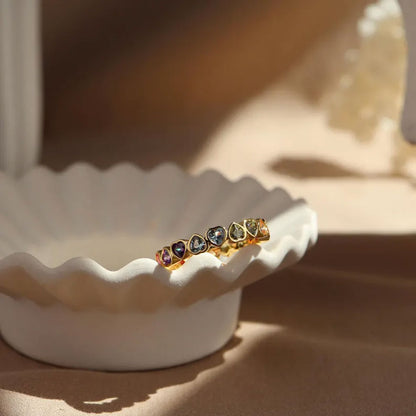 Trendy 925 Sterling Silver Gold Plated Gems Rings 3To5MM Handmade Garnet Quartz Stone Heart Shape Bezel Set Ring For Her Jewelry