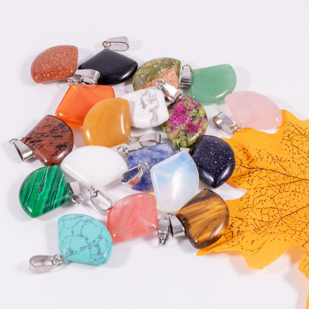 10mm Fan Shaped Natural Multi Color Gemstone Pendant Crafted By Hand 925 Sterling Silver Drill Set For Anniversary Gift's Women or Men Jewelry For Her