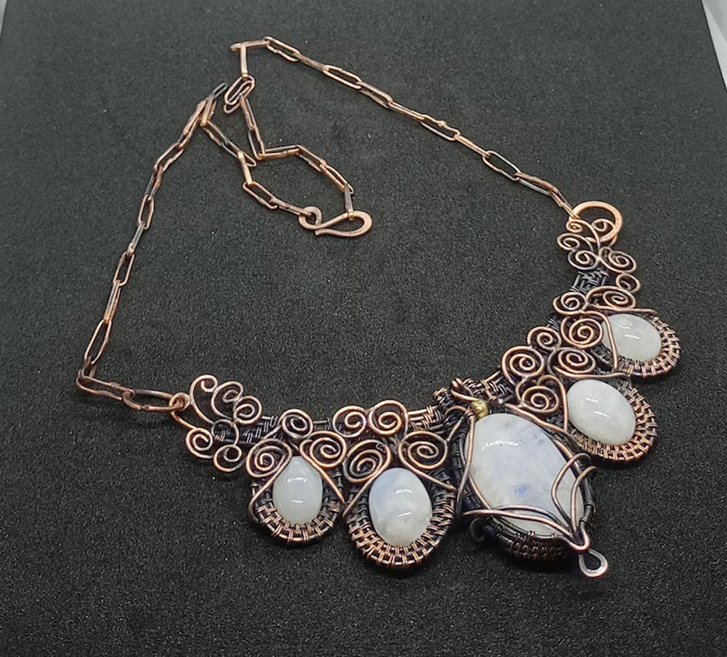 Handmade Wire Wrapped Brass Necklace Stone Size 25To30MM Pear Shape Rainbow Moonstone Bezel Set Necklace For Happy Birthday Gift For Women
