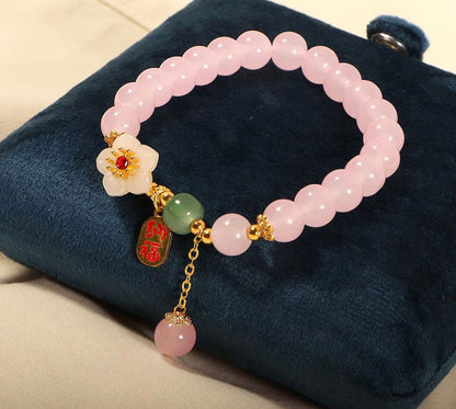 Handmade Brass Bracelet with Rose Quartz 10MM Beads Hari Om Creations