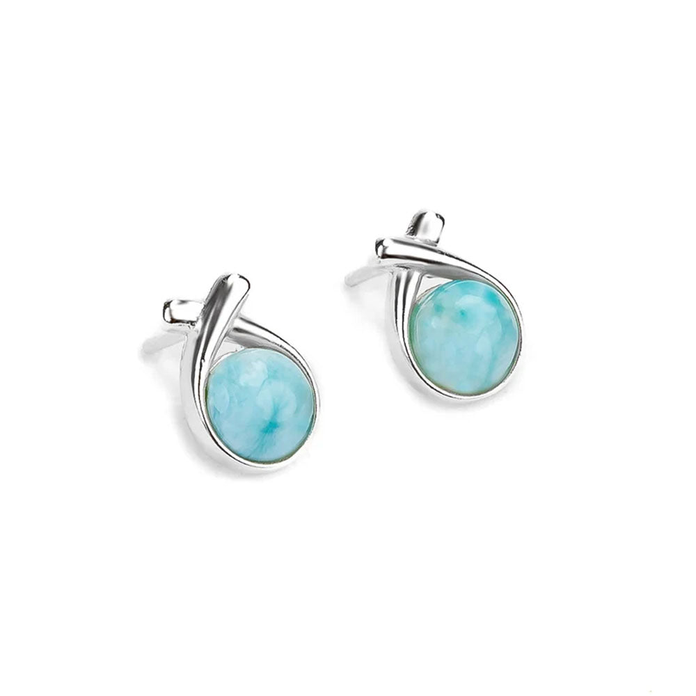 Natural Larimar Gemstone Brass Stud Earrings Handmade