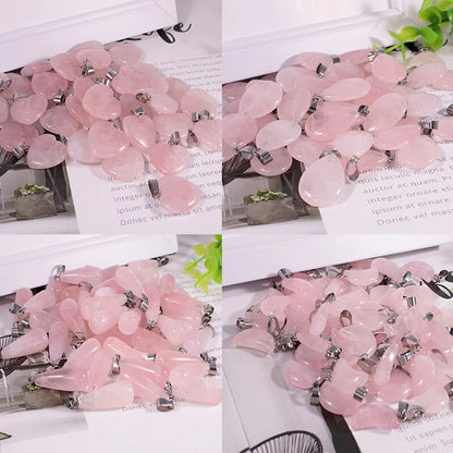 12mm Multiple Shaped Natural Rose Quartz Gemstone Pendant Handmade 925 Sterling Silver Drill Set For Anniversary Gift's Women or Men Jewelry For Her