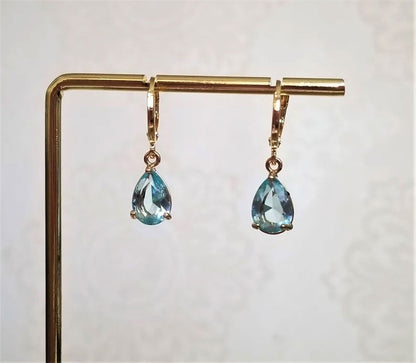 Blue Topaz Gold Plated Hoop Drop Earrings | Handmade