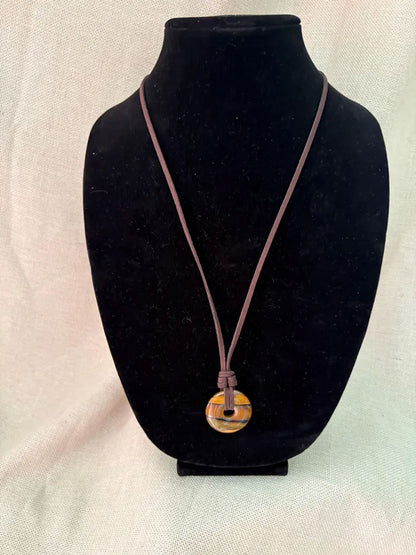 Tiger's Eye Donut Pendant Necklace | Boho Stone Jewelry