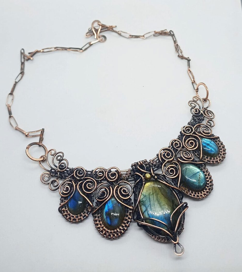 Handmade Wire Wrapped Brass Necklace Stone Size 15To30MM Pear Shape Labradorite Bezel Set Necklace For Happy Birthday Gift For Women