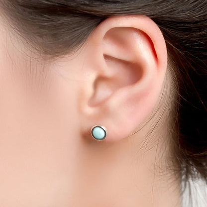 5MM Larimar Gemstone Brass Stud Earrings Handmade