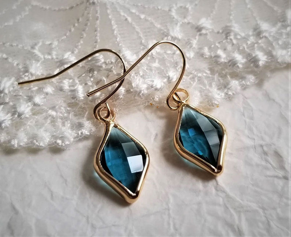 Blue Chalcedony Gold Plated Geometric Drop Earrings | Designer
