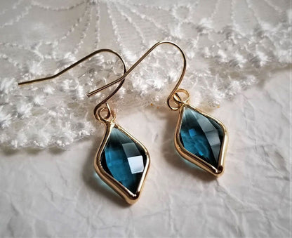 Blue Chalcedony Gold Plated Geometric Drop Earrings | Designer
