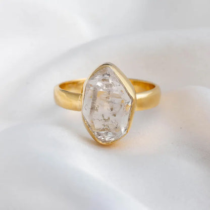 Trendy 925 Sterling Silver Gold Plated Gems Rings 8To10MM Handmade Herkimer Raw Stone Raw Shape Bezel Set Ring For Her Jewelry