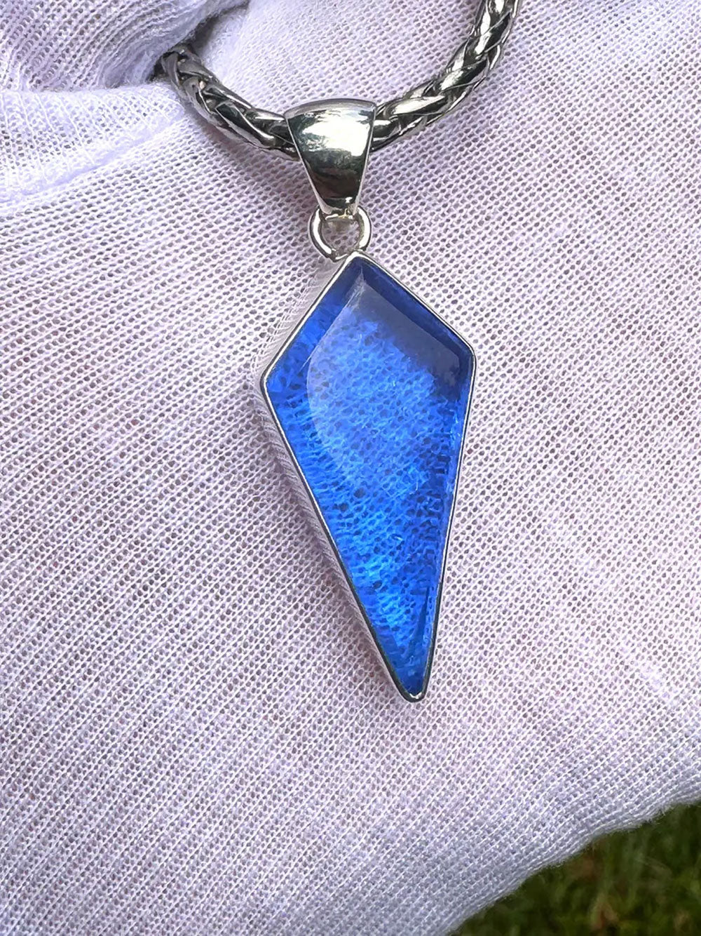 Silver Framed Blue Textured Stone Kite Pendant