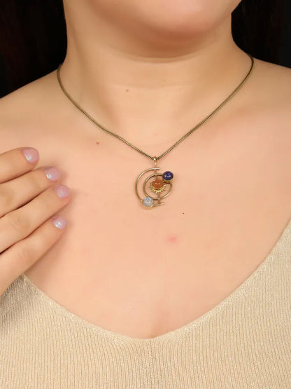 Planetary Pendant - Sun, Moon & Earth Gold Charm