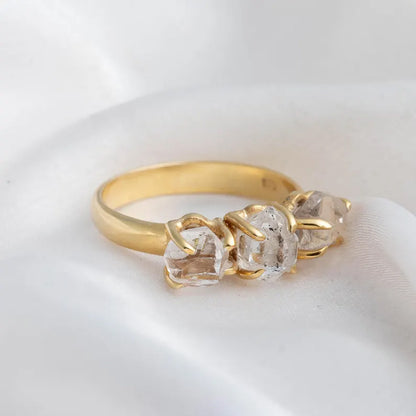 Trendy 925 Sterling Silver Gold Plated Gems Rings 8To10MM Handmade Harkimar Stone Diamond Stone Shape Bezel Set Ring For Her Jewelry