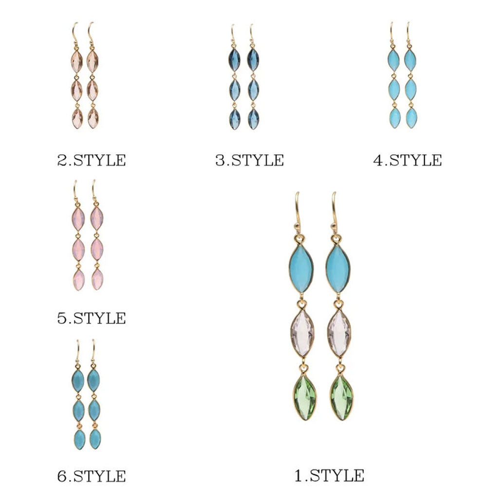 Chalcedony Quartz Multi Stone Gold Plated Long Earrings | Handmade