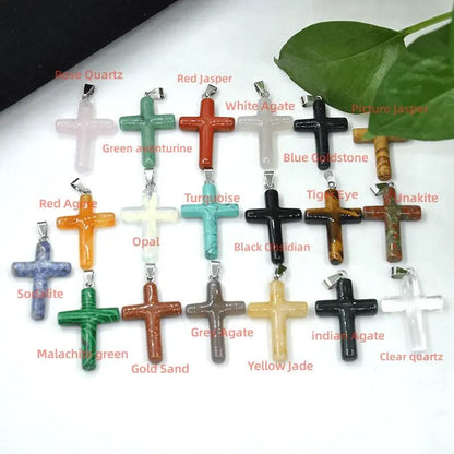 15X20MM Cross Shape Pendant Multi Color Black Onyx Rose Quartz Malachite Gems Pendant 925 Sterling Silver Gold Drilled Set Pendant Drilled Set Anniversary Gift's Women and girl Jewelry For Her