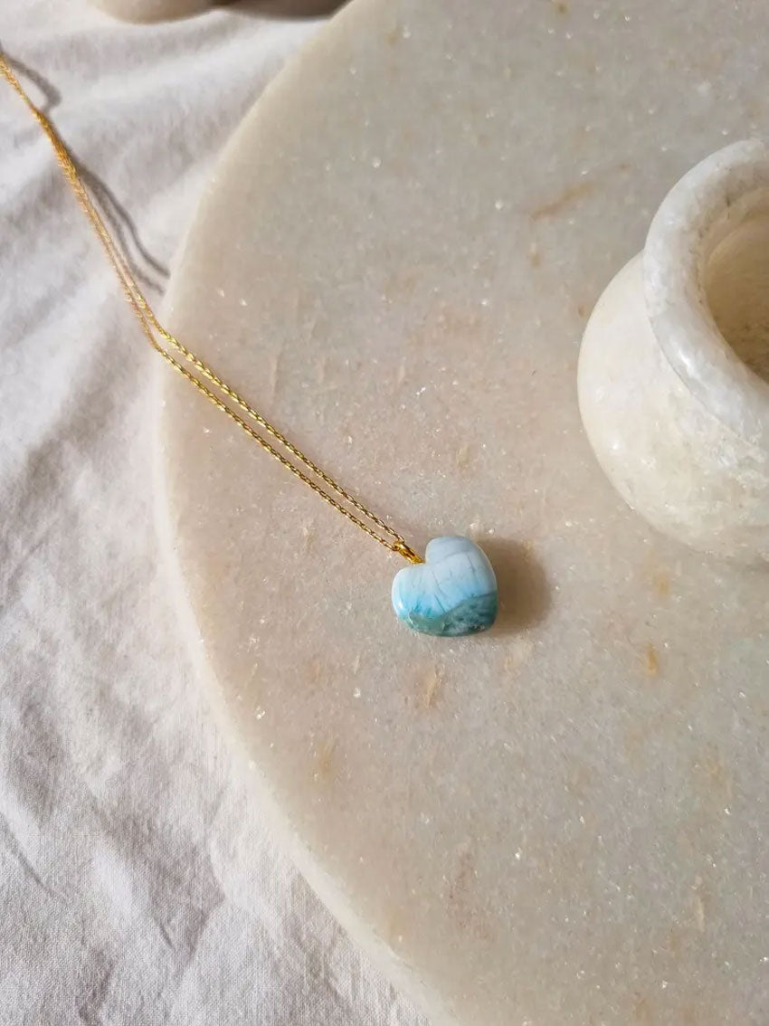 925 Sterling Silver Pendant With Chain Necklace Jewelry 10mm Heart Shape Larimar Gemstone Wire Wrapped Setting For Anniversary Gift's Women or Men Jewelry For Her