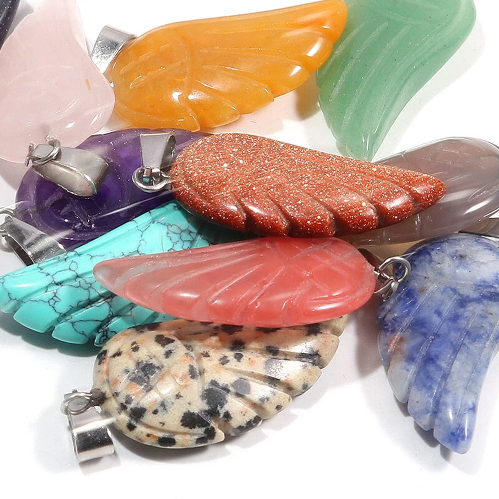12mm Wing Shape Multiple Color Natural Gemstone Pendant Handmade 925 Sterling Silver Drill Set For Anniversary Gift's Women or Men Jewelry For Her