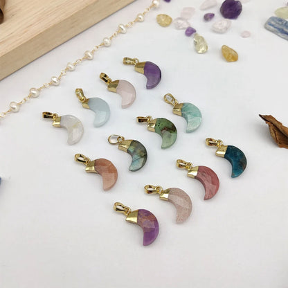 Trendy 2025 Half Moon Shape 8mm Crafted By Hand 925 Sterling Silver Pendant Jewelry Multi Color Gemstone Pendant Bezel Setting For Anniversary Gift's Women or Men Jewelry For Her