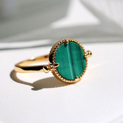 2025 Trendy Crafted By Hand Sterling Silver Adjustable Rings 10MM Round Shaped Malachite Gemstone Bezel Setting For Anniversary Gift Women or Men Jewelry For Her