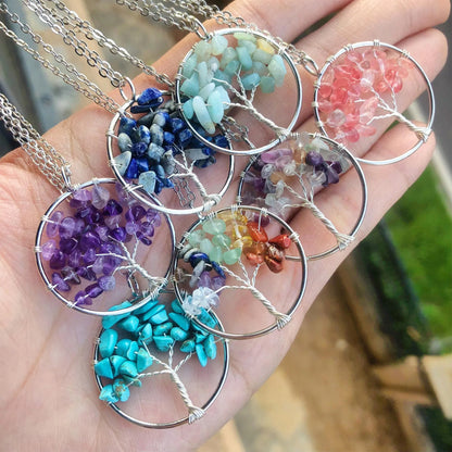 3To5mm Amethyst Gemstone Tree Of Pendant With Chain Necklace Wire Wrapped Set 925 Sterling Silver Silver Anniversary Gift's Women or Men Jewelry For Her