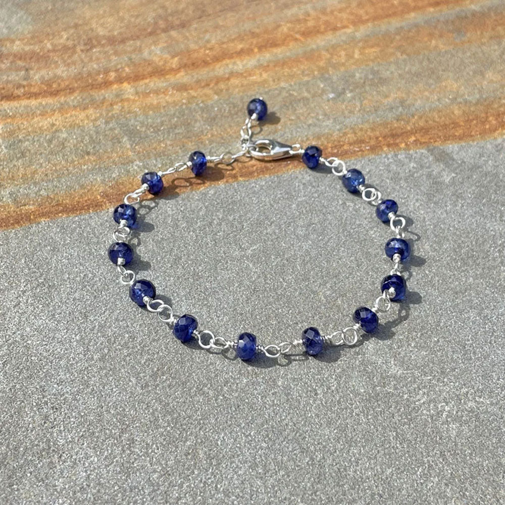 925 Sterling Silver Blue Sapphire Beaded Bracelet | Handmade